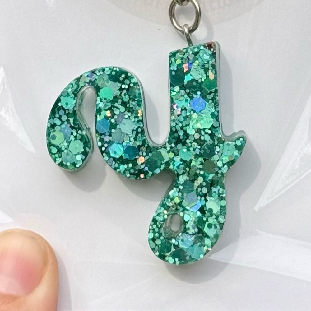 Emerald Green Glitter “Y” Keychain